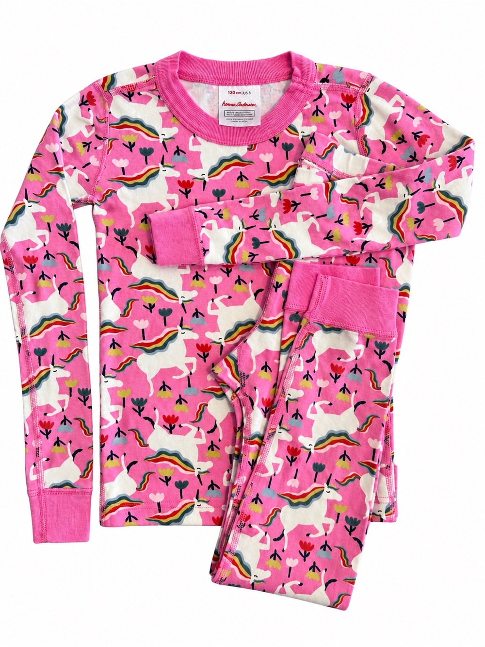 Hanna Andersson Girls 8 Pink Unicorn Rainbow Pajama Set Organic Cotton